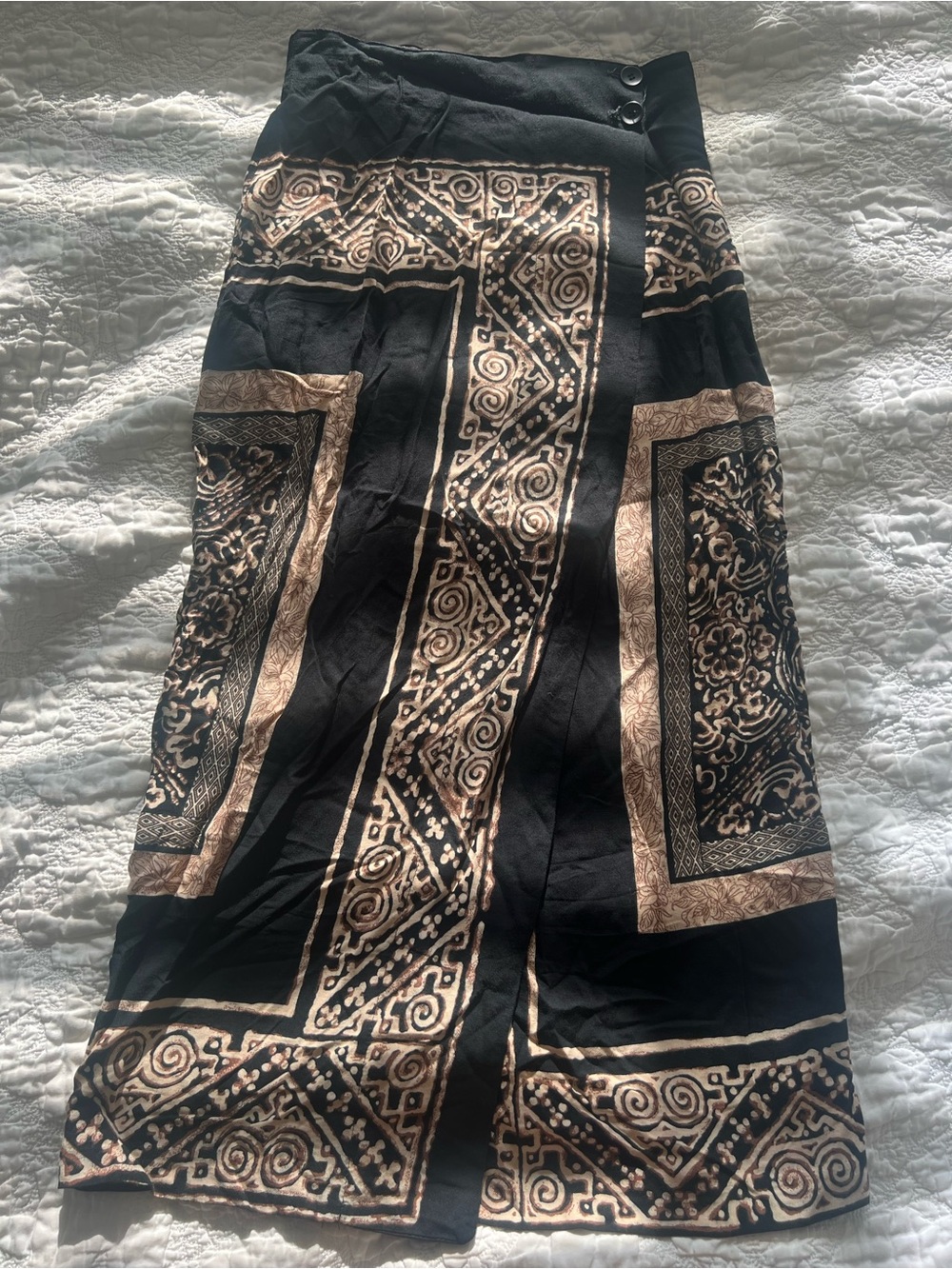 Black and Beige Printed Women’s Wrap Skirt